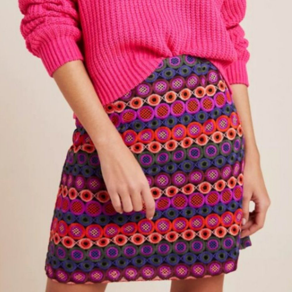 Anthropologie Embroidered Mini-Skirt